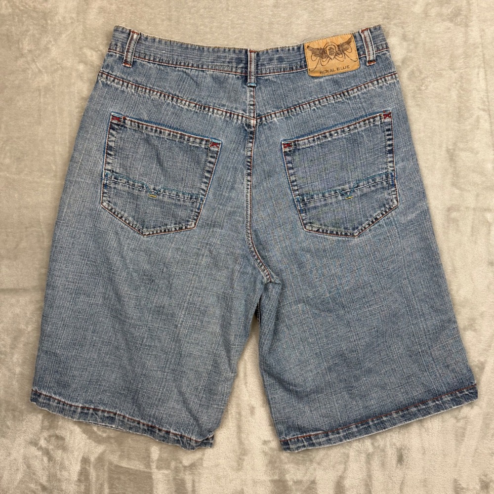 Royal Blue Mens Denim Shorts Size 38 Light Wash Relaxed Fit Y2K Skater Baggy